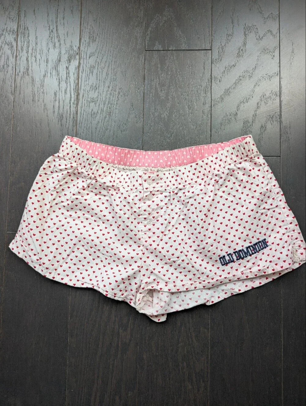 Old Dominion University White Heart Print Pajama Shorts - Juniors Size M